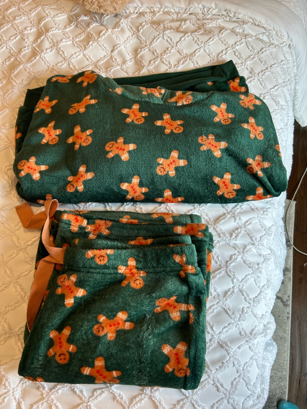 Green Gingerbread Fleece Pajama Set